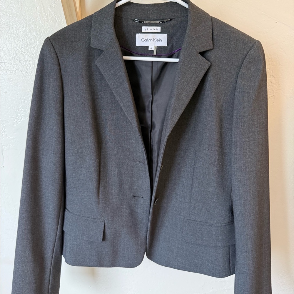 Calvin Klein Women's Charcoal Gray Stretch Blazer & Skirt Suit